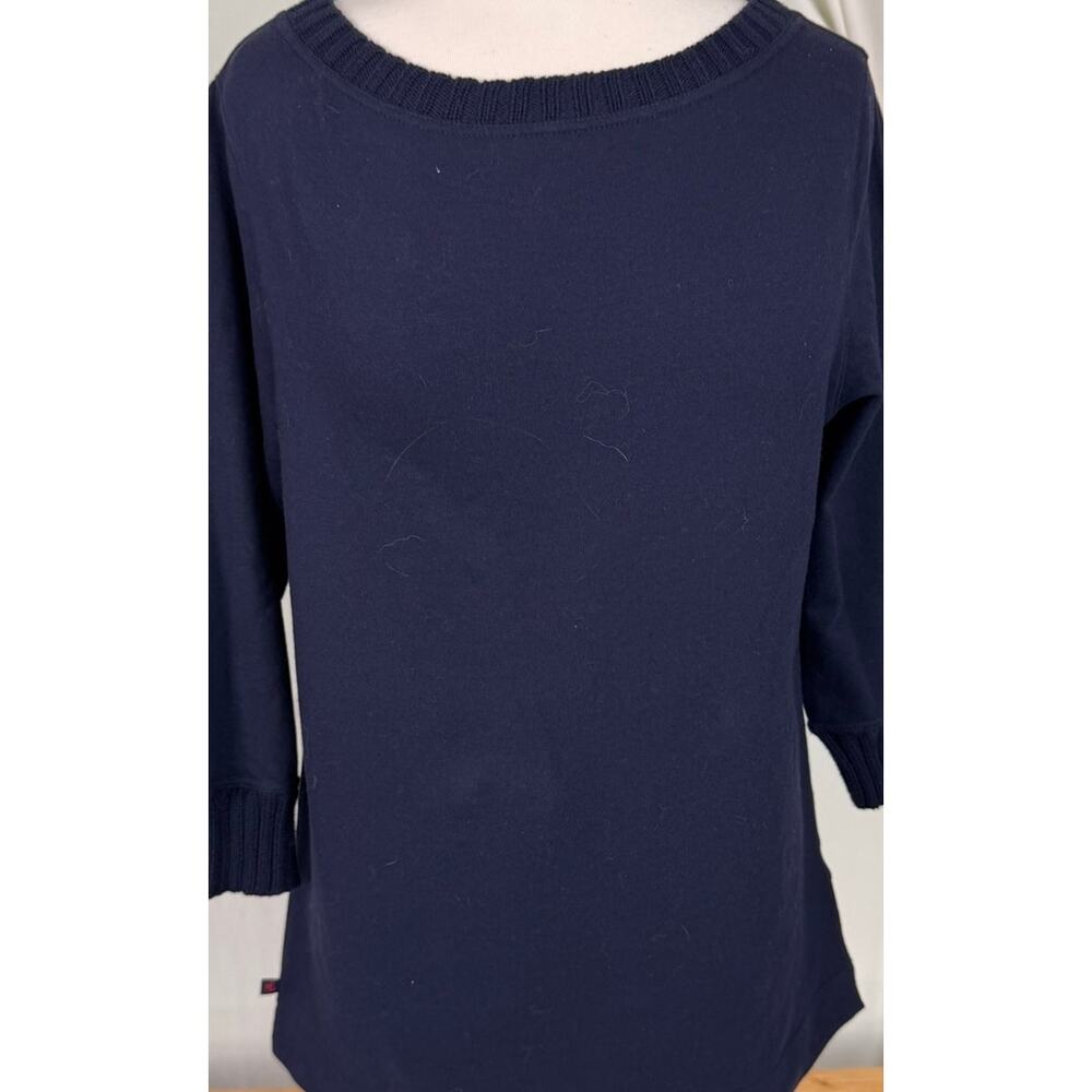Lauren Ralph Lauren Navy Blue Top Medium Cotton Stretch 3/4 Sleeve - Picture 3 of 8